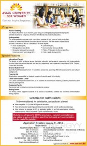 Asian University for Women, Bangladesh Degree Programmes for Srilankan Student – Applications Call till 31st January 2013