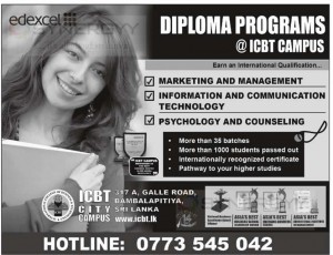 ICBT City Campus offers wide range of Diploma programme for Marketing, Management, Information & Communication Technology, Psychology and Counseling. For more information contact to ICBT City Campus at 317 A, Galle Road, Bambalapitiya, Sri Lanka