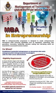MBA in Entrepreneurship Degree from University Of Moratuwa