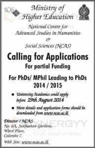 Ministry of Higher Education Partial Scholarships for PhD  Mphil Leading to PhD – Applications Open till 29th August 2014