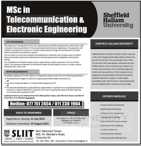 MSc in Telecommunication & Electronic Engineering from Sheffield Hallam University
