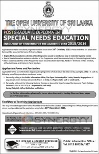 Postgraduate Diploma in Special Needs Education from Open University of Sri Lanka – 20152016