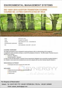 Environmental Management Systems - ISO 140012015 Auditor Transition Course Course No. A17902 Certificated BY IRCA