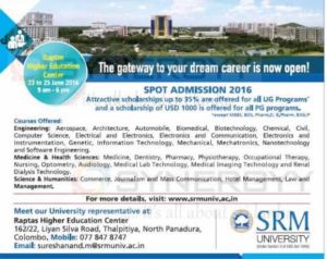 SRM University – Spot Admission 2016