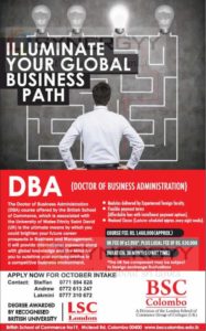 DBA (Doctor of Business Administration) from BSC Colombo