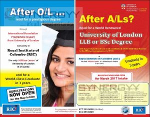 After O/L and AfterA/L Degree Programmes from Royal Institute of Colombo