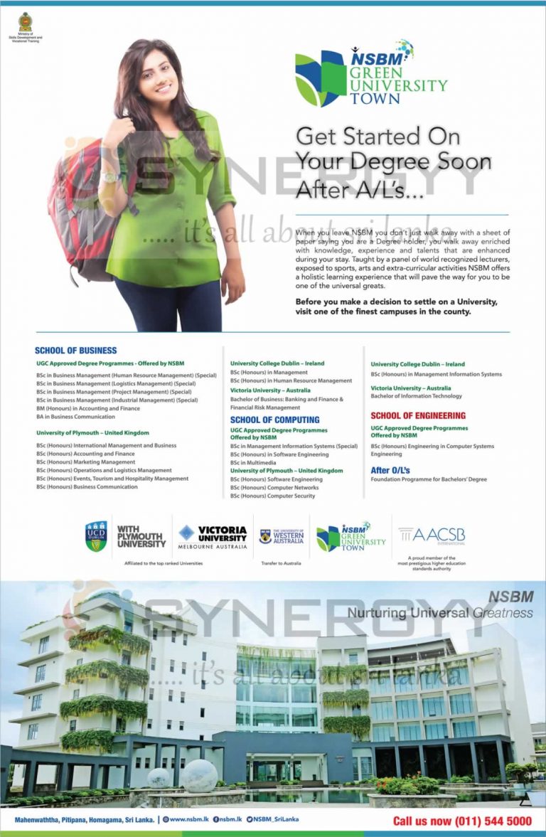 NSBM Green University Degree Programme for 2018 Education SynergyY