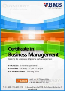 BMS Certificate in Business Management – a Short course towards Graduate Diploma in Management – Enrolment Starts