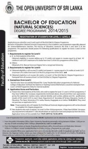 Bachelor of Education Degree Programme 2014/2015 by Open University of Sri Lanka