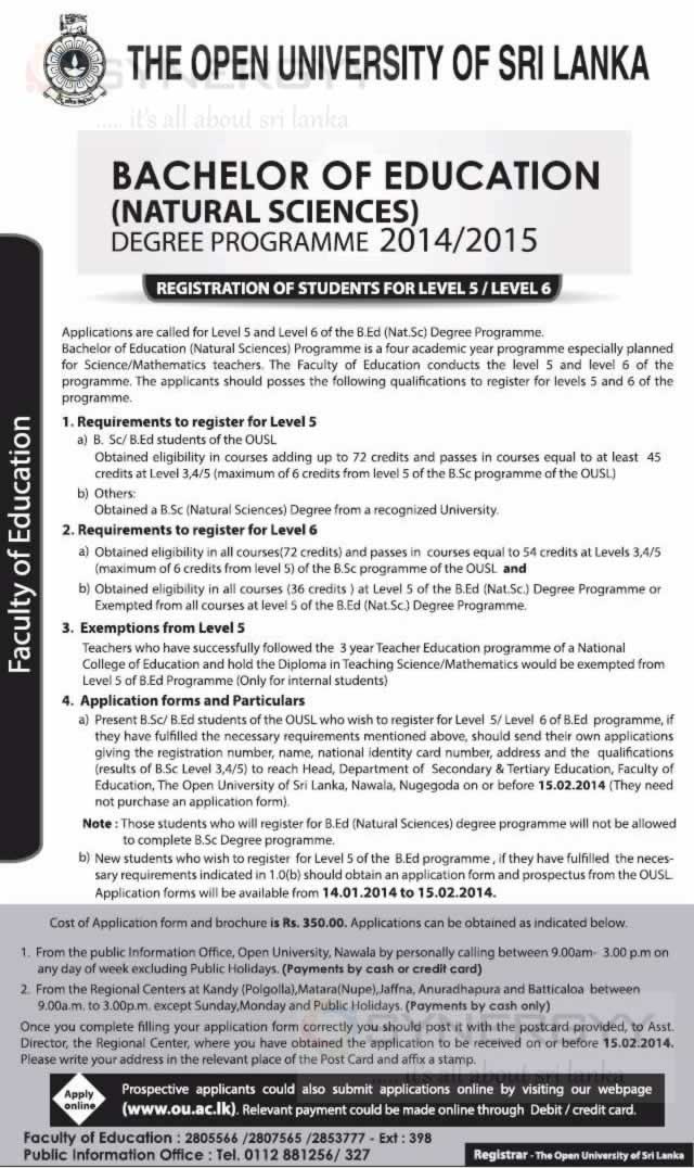 Bachelor of Education Degree Programme 2014/2015 by Open University of