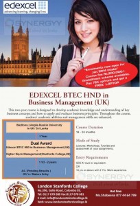 EDEXCEL BTEC HND in Business Management (UK) from London stanfords College
