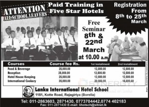 5Star Hotel training with incentives – Lanka International Hotel School