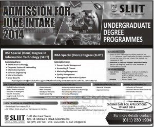 SLIIT Undergraduate Degree Programme applications calls now – Closing date – 19th May 2014