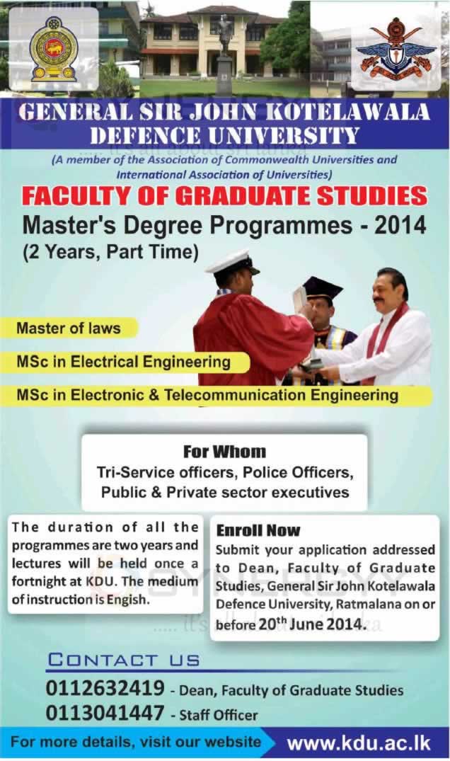Masters Degree Programme of General Sir John Kotelawala Defence University