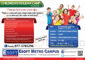 Children’s Holiday Camps for School children by ESoft Metro Campus`