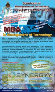University of Moratuwa MBA in Management of Technology – Application called till 15th August 2014
