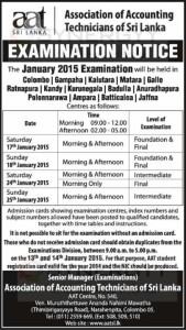AAT January 2015 Examination Time Table – 17th to 25th January 2015