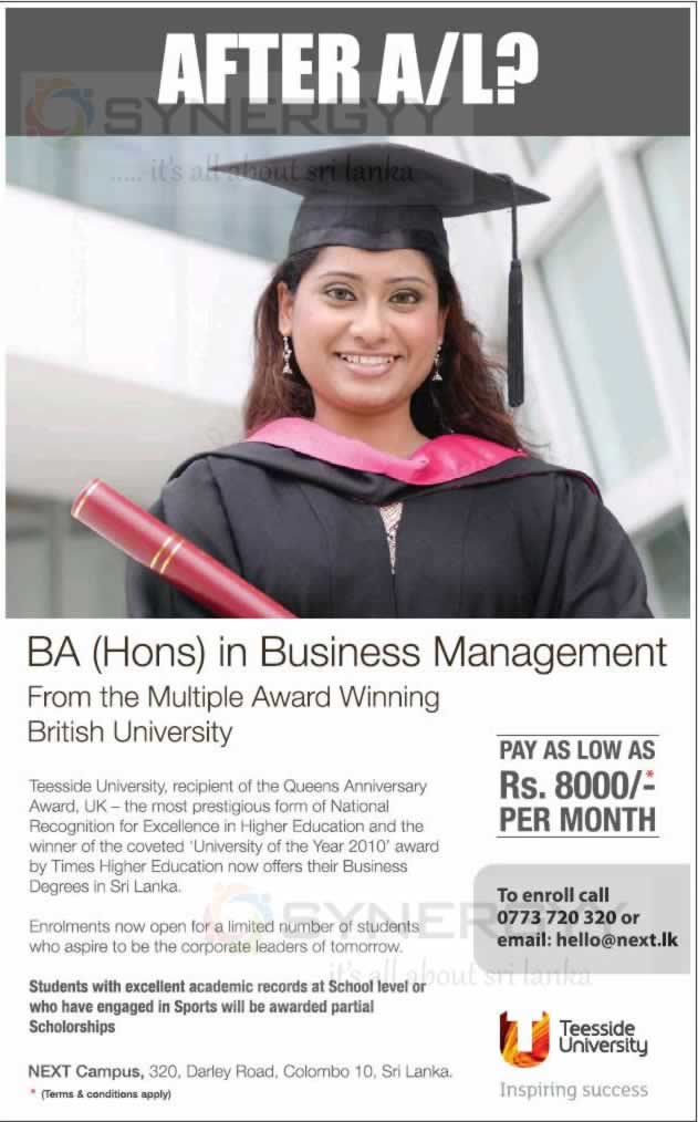 BA (Hons) in Business Management from Teesside University