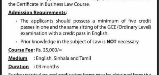 Certificate in Business Law Course - University of Colombo Faculty of Law