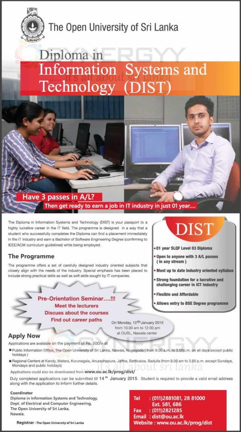 Diploma in Information Systems and Technology (DIST) by The Open University of Sri Lanka – Application calls now