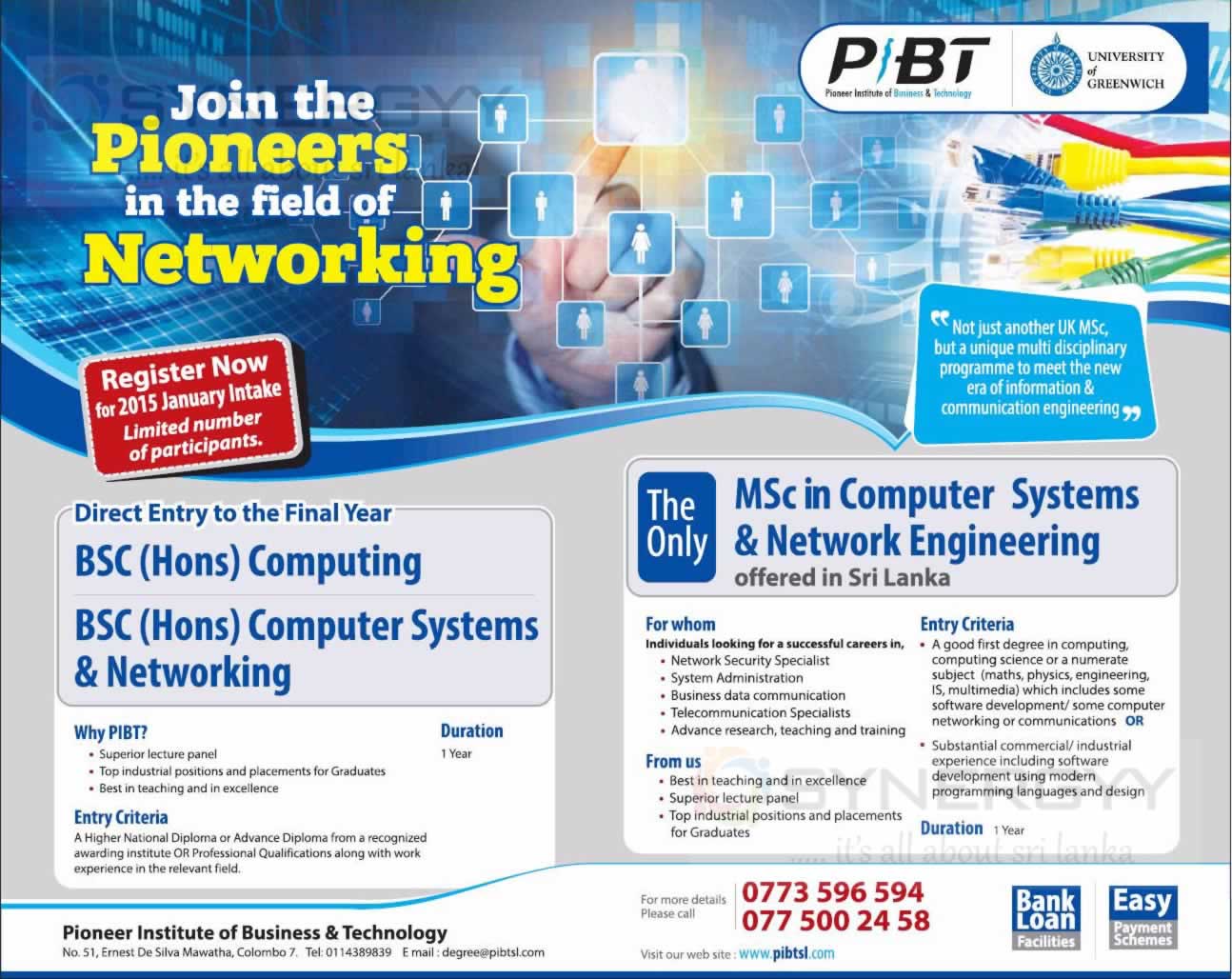PIBT B.Sc and M.Sc Degree programme – Application calls for new intakes