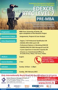 Pre MBA – EDEXCEL BTEC LEVEL 7 - Competency Development Qualification for Senior ExecutivesManagers