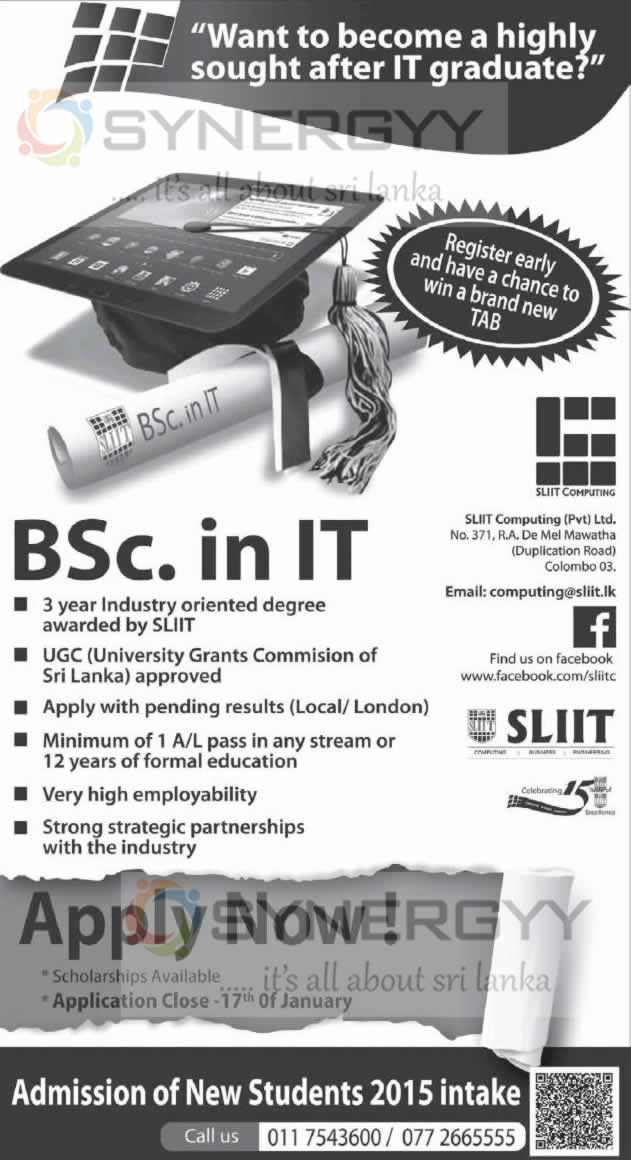 SLIIT B.Sc in IT Degree Programme – 2015 Intakes