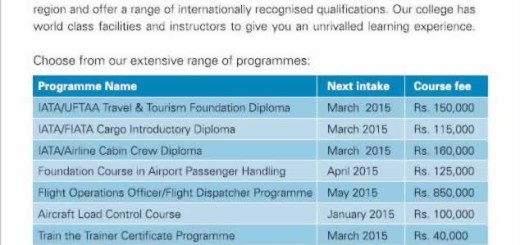 Sri Lankan Airline Aviation College – New Enrollments for courses