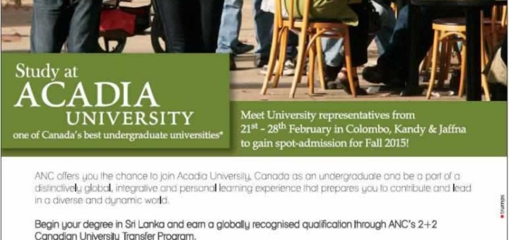Study at Acadia University - enrollment in Sri Lankaq