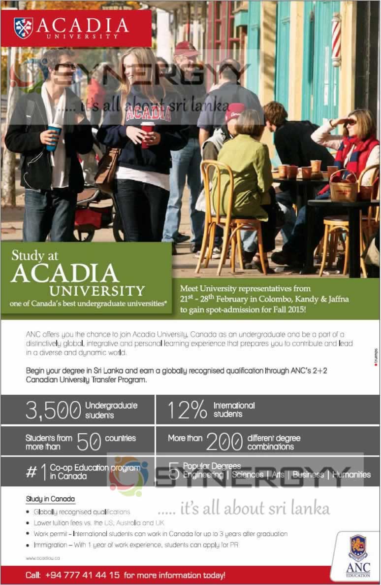 Study at Acadia University – enrollment in Sri Lanka