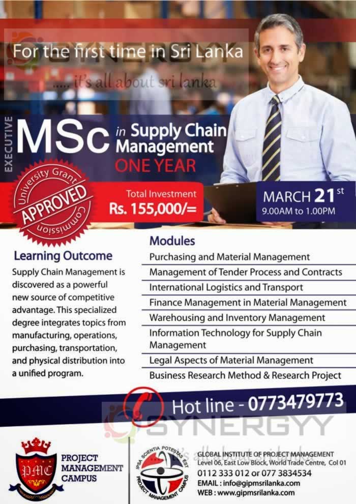 Executive MSc in Supply Chain Management from Global Institute of Project Management