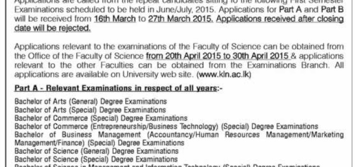 University of Kelaniya Sri Lanka Called Applications From for Repeat Candidates