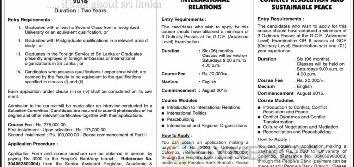 International Relationship Certificate & Master Degree Programme from University of Colombo – Application calls now