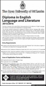 Diploma in English Language and Literature 20152016 by the Open University of Sri Lanka