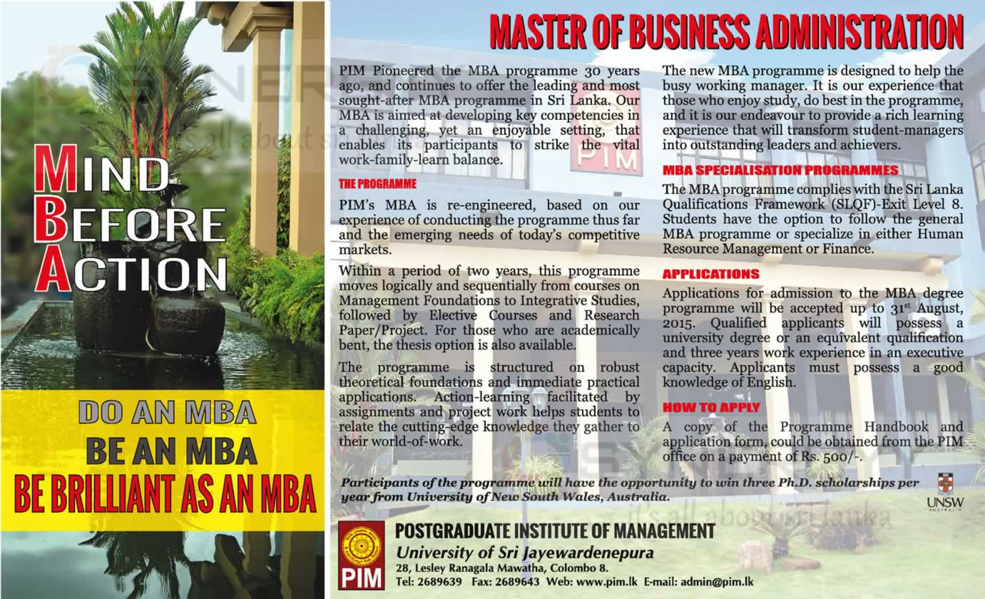 Postgraduate Institute of Management – Master of Business Administration (PIM MBA)