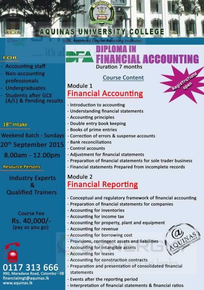 Aquinas College Diploma in Financial Accounting
