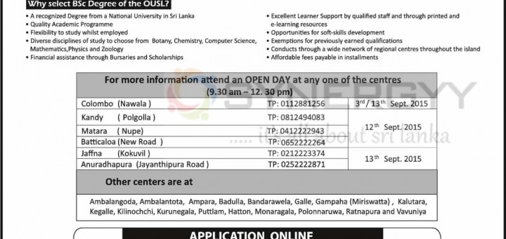 Open University of Sri Lanka BSc Degree Programme – Applications call now