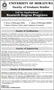 University of Moratuwa Postgraduate Research Degree Programme (PhD and MPhil) – Applications call now