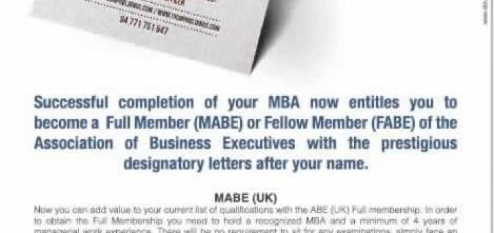 abe Professional qualification membership for MBA holders in Sri Lanka