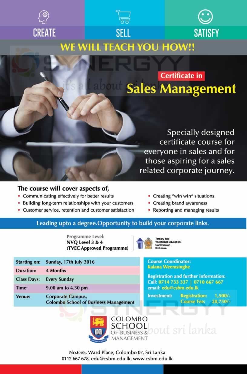 Certificate in Sales Management by Colombo School of Business & Management
