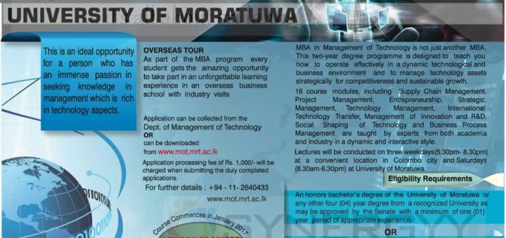 MBA in Management of Technology from University of Moratuwa