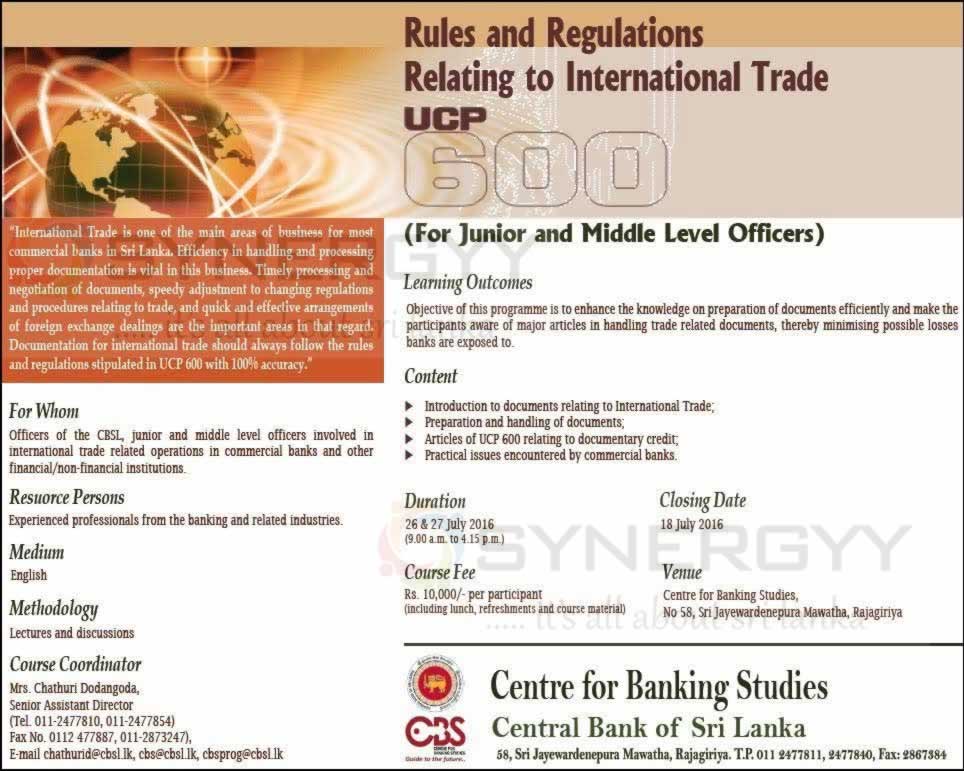 Rules & Regulations Relating to International Trade UCP 600 by Centre for Banking Studies