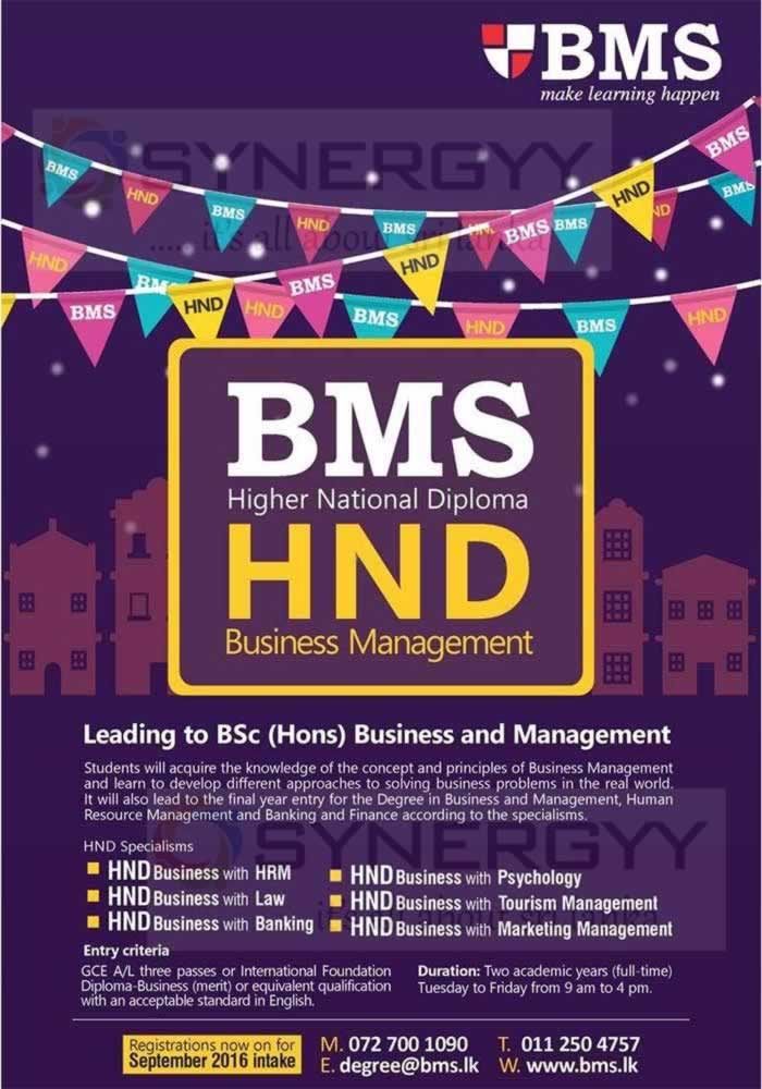 Higher National Diploma in Business Management from BMS