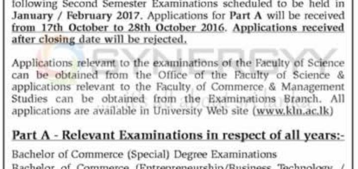 University of Kelaniya Second Semester Examination for 2014-2015 repeat student in January February 2017
