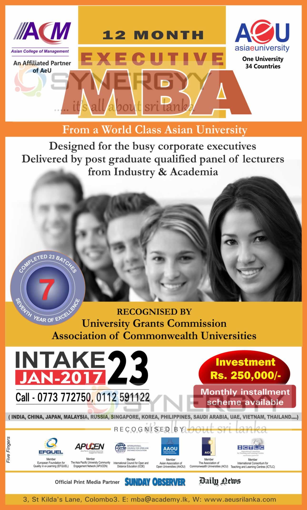 Asia e University 12 month Executive MBA