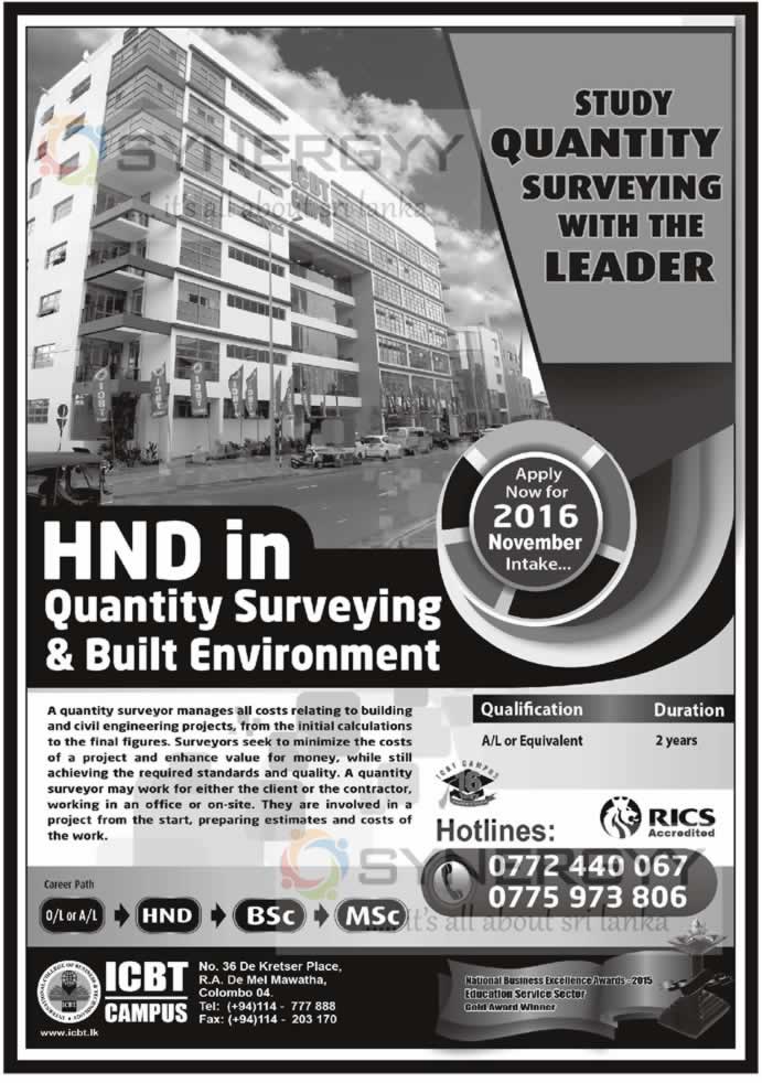 HND in Quantity Surveying & Built Environment November 2016 Enrollment