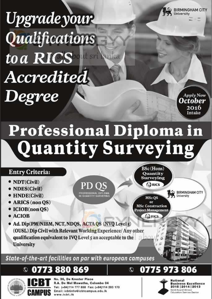 Professional Diploma in Quantity Surveying from ICBT Campus
