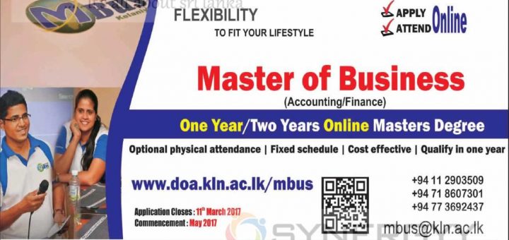 Master of Business (Accounting Finance) Online degree by University of Kelaniya