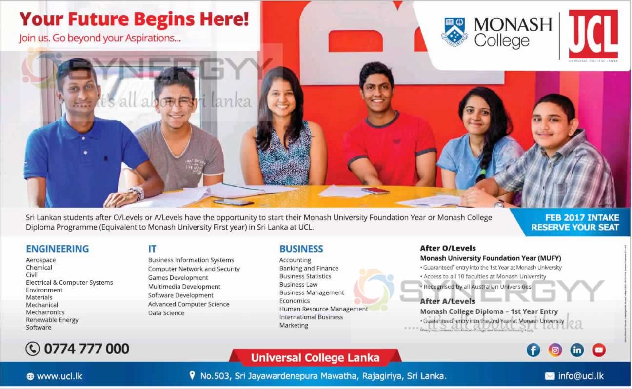 Monash College Foundation or Diplomas in Sri Lanka – Universal College Lanka