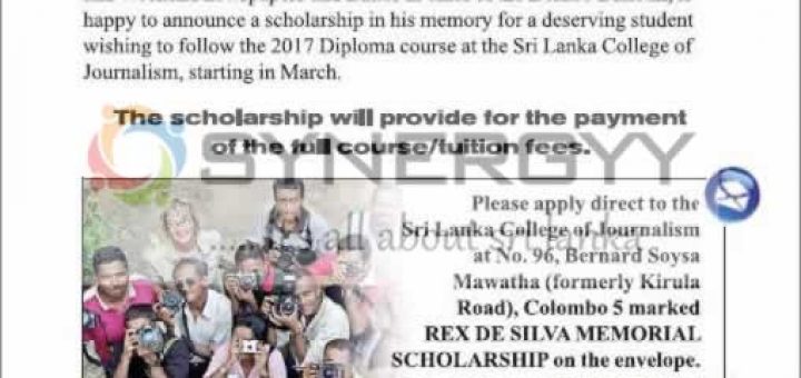 Sri Lanka College of Journalism - Rex de Silva Memorial scholarship